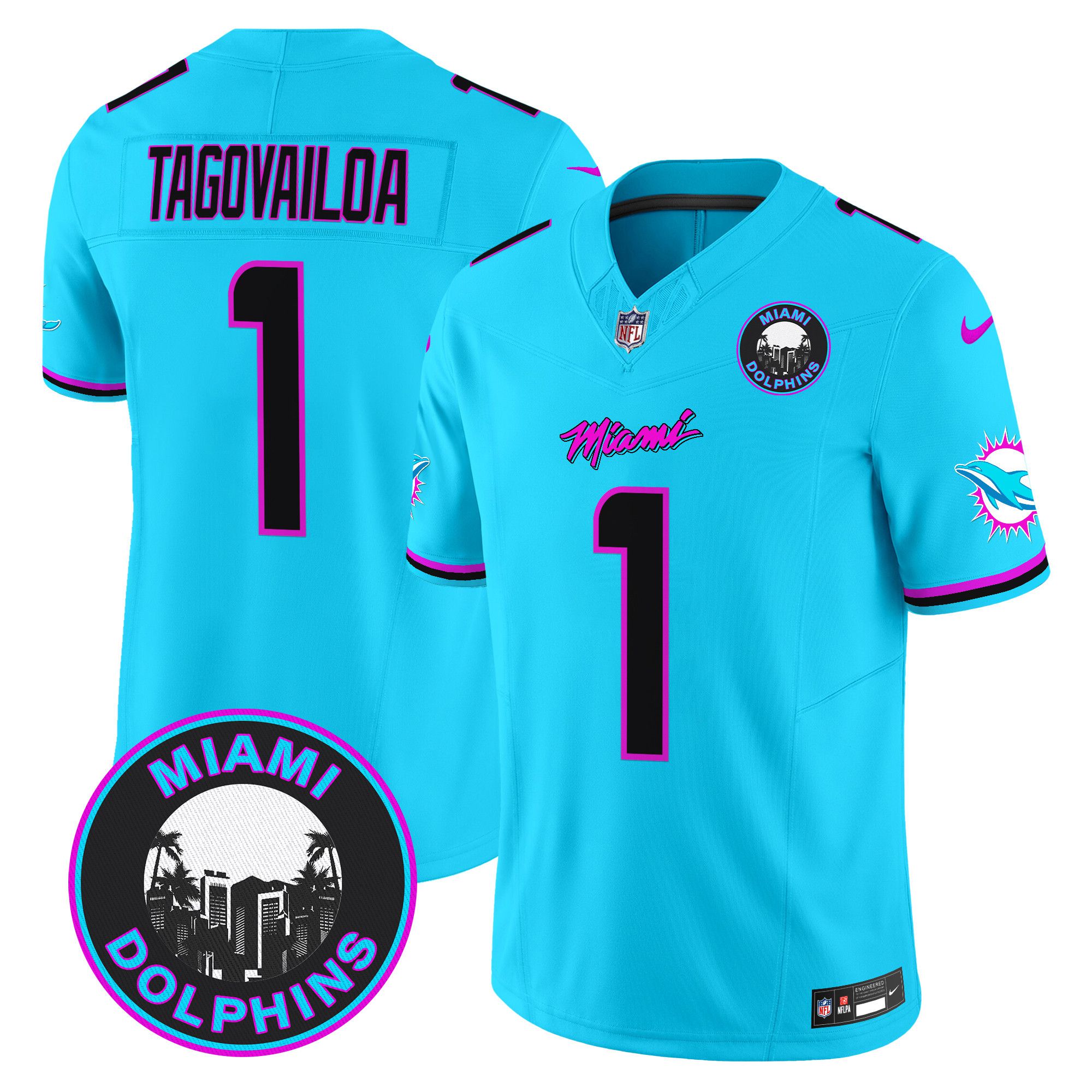Men Miami Dolphins 1 Tagovailoa Light Blue 2024 Nike Vapor Limited NFL Jersey style 1